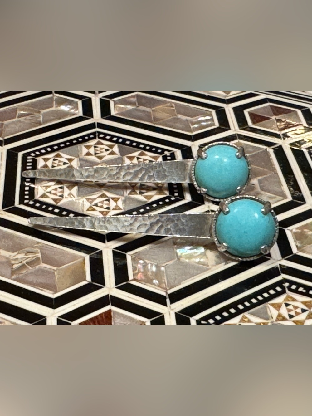 925 Sterling Silver Turqouise Cabochon Threader Earrings - Artisan A.S. (Israel)